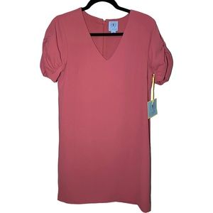 CeCe Women's Size 6‎ Mauve Pink V Neck Puff Sleeve Ruffle Sheath A Line Dress